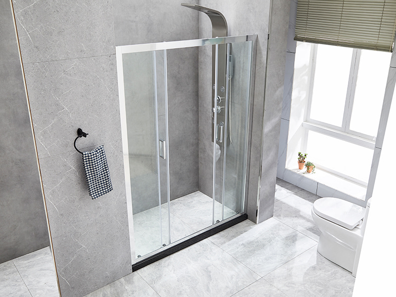 DD-1 Dua Layar Mandi Geser Dua Tetap, Kaca Tempered Bening, Profil Aluminium Krom, Pegangan Lubang Ganda DD-1 Dua Layar Mandi Geser Dua Tetap, Kaca Tempered Bening, Profil Aluminium Krom, Pegangan Lubang Ganda