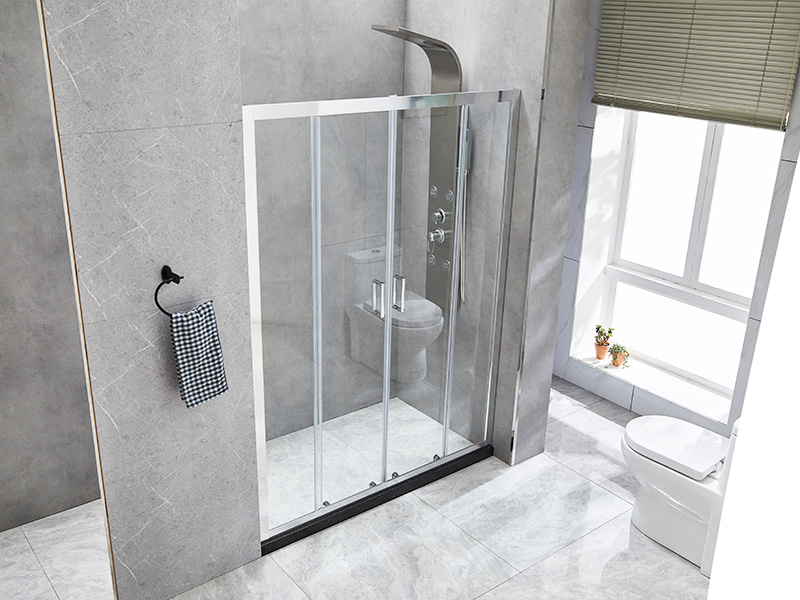 DD-1 Dua Layar Mandi Geser Dua Tetap, Kaca Tempered Bening, Profil Aluminium Krom, Pegangan Lubang Ganda DD-1 Dua Layar Mandi Geser Dua Tetap, Kaca Tempered Bening, Profil Aluminium Krom, Pegangan Lubang Ganda