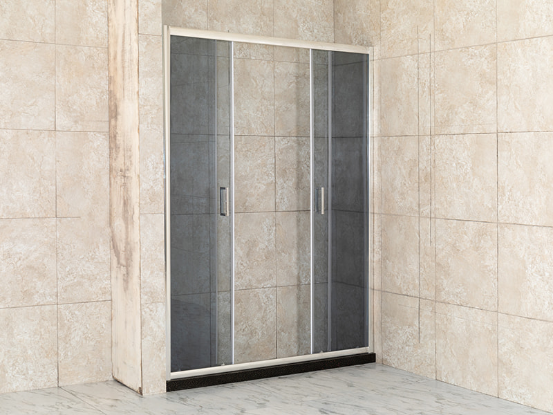 DD-2 Dua Layar Mandi Geser Dua Tetap, Kaca Tempered Abu-abu, Profil Aluminium Krom, Pegangan Lubang Ganda DD-2 Dua Layar Mandi Geser Dua Tetap, Kaca Tempered Abu-abu, Profil Aluminium Krom, Pegangan Lubang Ganda