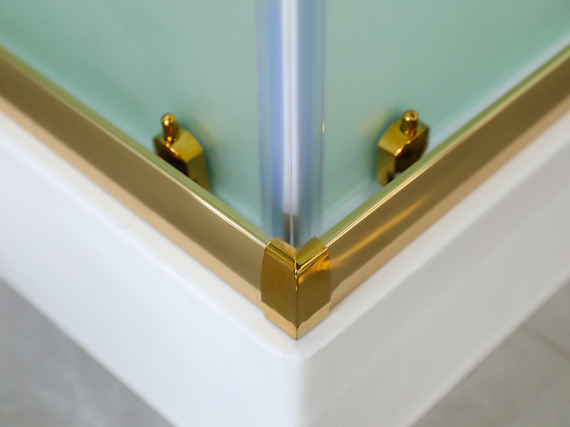 RE Sliding Shower Enclosusre, Kaca Tempered Matt Dengan Pencetakan, Profil Aluminium Emas, Pegangan Lubang Ganda, Dengan Baki RE Sliding Shower Enclosusre, Kaca Tempered Matt Dengan Pencetakan, Profil Aluminium Emas, Pegangan Lubang Ganda, Dengan Baki