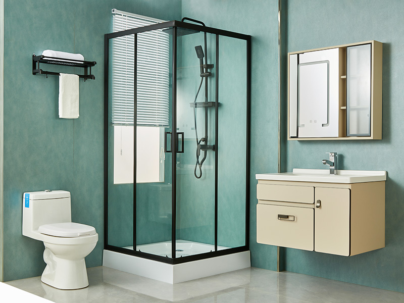 Penutup Pancuran Geser SQ, Kaca Tempered Bening, Profil Aluminium Hitam, Pegangan Lubang Ganda, Dengan Baki Penutup Pancuran Geser SQ, Kaca Tempered Bening, Profil Aluminium Hitam, Pegangan Lubang Ganda, Dengan Baki