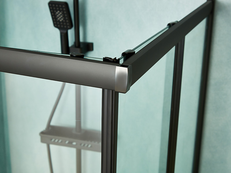 Penutup Pancuran Geser SQ, Kaca Tempered Bening, Profil Aluminium Hitam, Pegangan Lubang Ganda, Dengan Baki Penutup Pancuran Geser SQ, Kaca Tempered Bening, Profil Aluminium Hitam, Pegangan Lubang Ganda, Dengan Baki