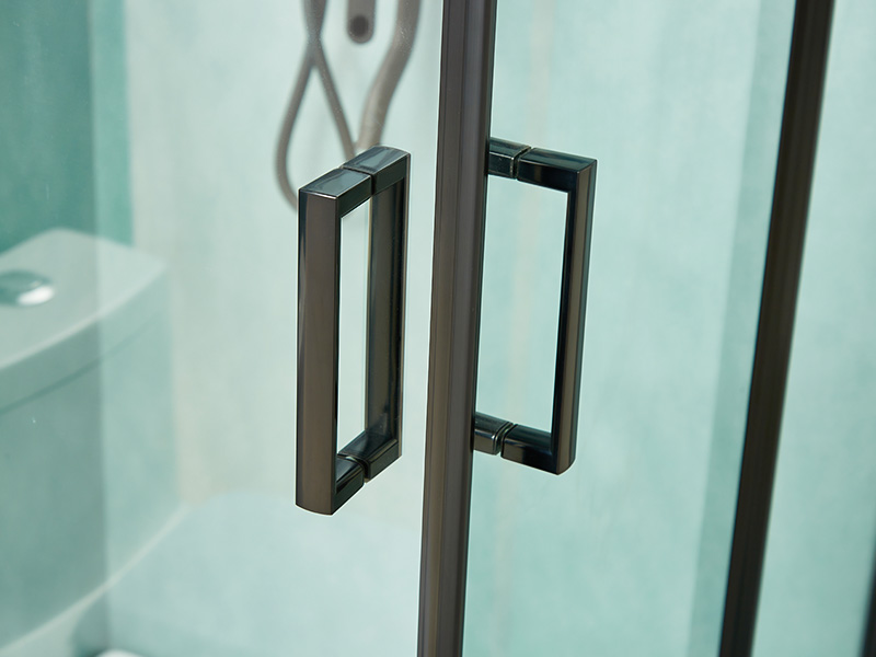 Penutup Pancuran Geser SQ, Kaca Tempered Bening, Profil Aluminium Hitam, Pegangan Lubang Ganda, Dengan Baki Penutup Pancuran Geser SQ, Kaca Tempered Bening, Profil Aluminium Hitam, Pegangan Lubang Ganda, Dengan Baki