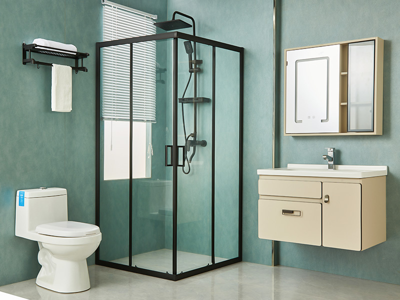 Penutup Pancuran Geser SQ, Kaca Tempered Bening, Profil Aluminium Hitam, Pegangan Lubang Ganda, Dengan Baki Penutup Pancuran Geser SQ, Kaca Tempered Bening, Profil Aluminium Hitam, Pegangan Lubang Ganda, Dengan Baki