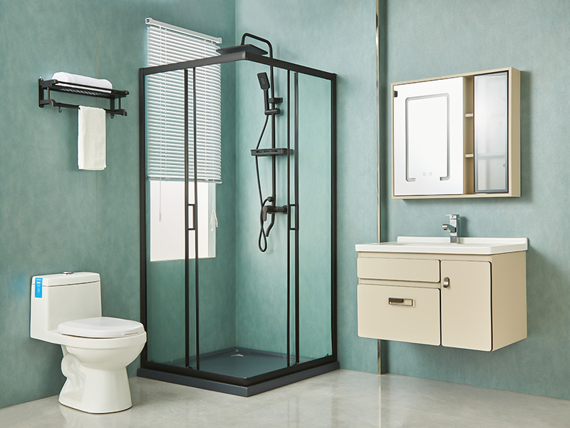 Penutup Pancuran Geser SQ, Kaca Tempered Bening, Profil Aluminium Hitam, Pegangan Lubang Ganda, Dengan Baki Penutup Pancuran Geser SQ, Kaca Tempered Bening, Profil Aluminium Hitam, Pegangan Lubang Ganda, Dengan Baki