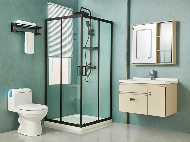 Penutup Pancuran Geser SQ, Kaca Tempered Bening, Profil Aluminium Hitam, Pegangan Lubang Ganda, Dengan Baki Penutup Pancuran Geser SQ, Kaca Tempered Bening, Profil Aluminium Hitam, Pegangan Lubang Ganda, Dengan Baki