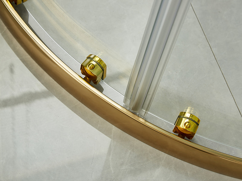 Penutup Pancuran Geser SE, Kaca Tempered Bening, Profil Aluminium Emas, Pegangan Lubang Ganda, Tanpa Baki Penutup Pancuran Geser SE, Kaca Tempered Bening, Profil Aluminium Emas, Pegangan Lubang Ganda, Tanpa Baki