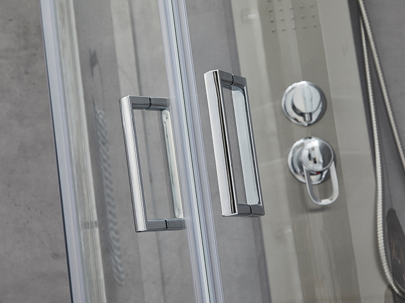 Penutup Pancuran Geser SE, Kaca Tempered Bening, Profil Aluminium Krom, Pegangan Lubang Ganda, Tanpa Baki Penutup Pancuran Geser SE, Kaca Tempered Bening, Profil Aluminium Krom, Pegangan Lubang Ganda, Tanpa Baki