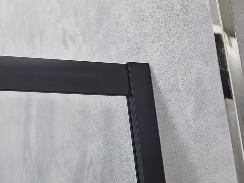 Penutup Pancuran Geser SE, Kaca Tempered Bening, Profil Aluminium Hitam, Pegangan Lubang Ganda, Tanpa Baki Penutup Pancuran Geser SE, Kaca Tempered Bening, Profil Aluminium Hitam, Pegangan Lubang Ganda, Tanpa Baki