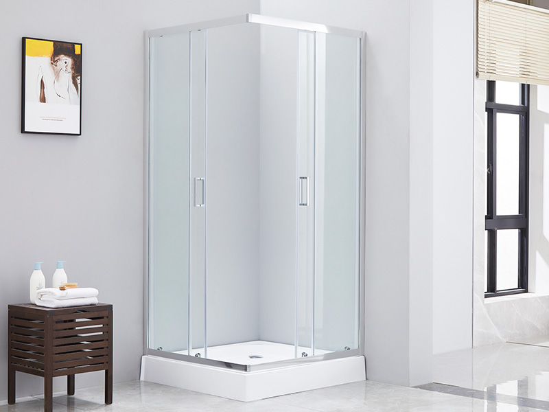 SQ Clear Tempered Glass Kamar Mandi Sliding Shower Enclosure, Dengan Baki