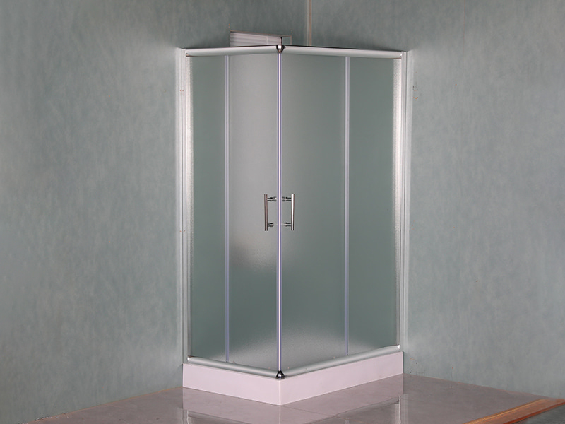 RE Sliding Shower Enclosusre, Kaca Tempered Matt, Profil Aluminium Krom, Pegangan Lubang Ganda, Dengan Baki