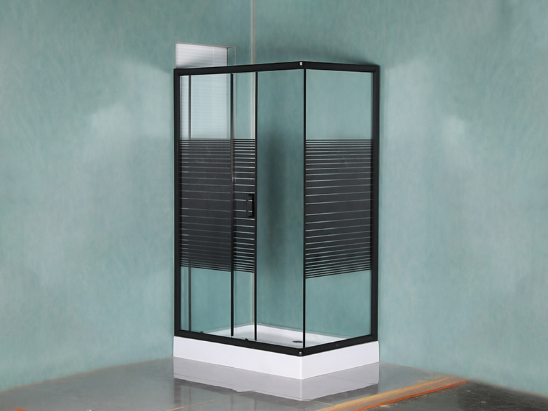 RE Sliding Shower Enclosure, Kaca Tempered Bening Dengan Pencetakan, Profil Aluminium Hitam, Pegangan Lubang Ganda, Dengan Baki RE Sliding Shower Enclosure, Kaca Tempered Bening Dengan Pencetakan, Profil Aluminium Hitam, Pegangan Lubang Ganda, Dengan Baki